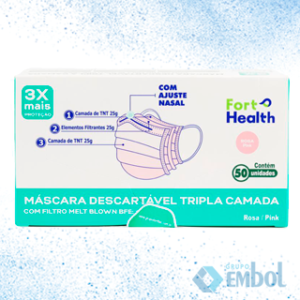 MÁSCARA DESCARTÁVEL CIRÚRGICA TRIPLA FORTHEALTH C/50 (COLORIDA)