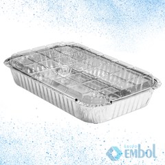 BANDEJA DE ALUMÍNIO COM TAMPA PET RETANGULAR 1500ML WYDA C/50