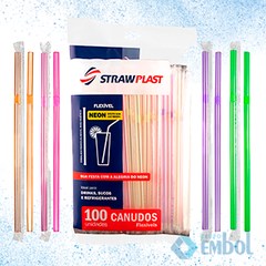 CANUDO STRAWPLAST FLEXÍVEL SACHÊ NEON 6MM X 21CM C/100