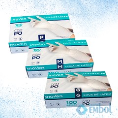 LUVA LÁTEX BRANCA INOVEN COM PÓ C/100