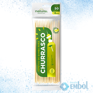 ESPETO PARA CHURRASCO BAMBU 18CM NATURAL C/50