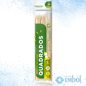 ESPETO BAMBU QUADRADO FONDUE 30CM NATURAL C/50 UNDS