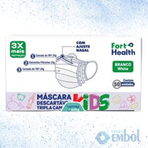 MÁSCARA DESCARTÁVEL CIRÚRGICA TRIPLA FORTHEALTH KIDS BRANCA C/50