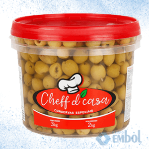 AZEITONA VERDE SEM CAROÇO EM CONSERVA CHEFF D CASA 2KG/3KG